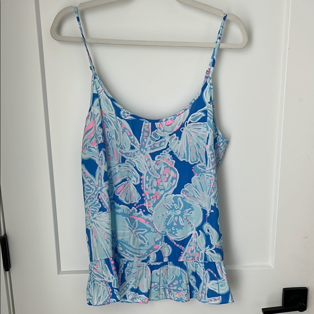 Lilly Pulitzer Bay Blue Into The Deep Peplum Camisole